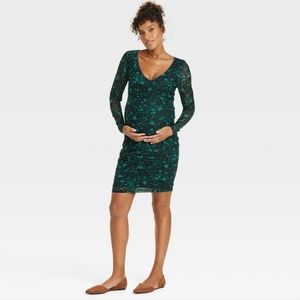 Long Sleeve Mesh Mini Maternity Bodycon Dress